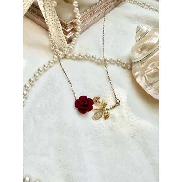 Stunning red rose with cubic zirconia pendant necklace ￼ - Picture 5 of 6